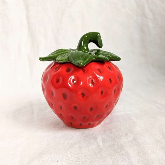 Vintage Other - Vtg Cute Red Strawberry Fruit Ceramic Sugar Jar